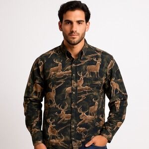 Clearwater Outfitters Men's 2XL Deer Hunting Wildlife Print Button Down Shirt